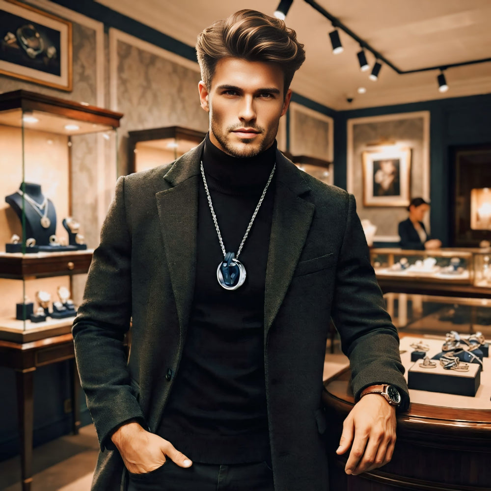 Men’s Stainless Steel Chain Necklace – Stylish Silver & Black Pendant