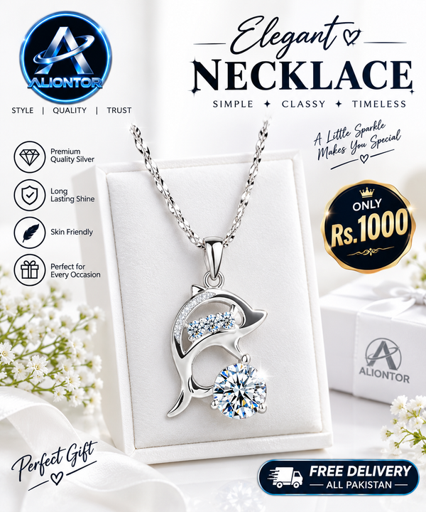 ALIONTOR Elegant Dolphin Pendant Necklace for Women | Silver Fashion Jewelry with Sparkling Crystal | Stylish Gift Necklace
